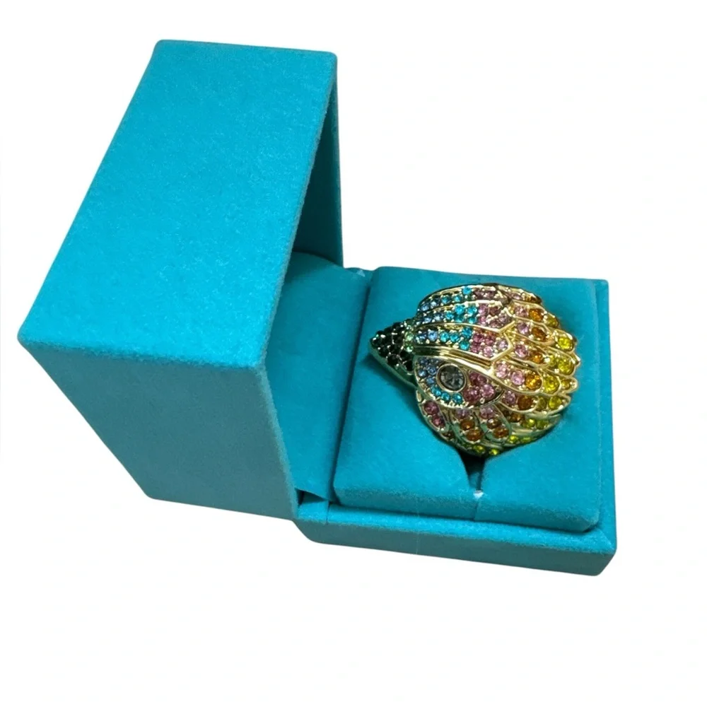 Kurt Geiger Multicolor Crystal Eagle Ring, Gold and Red Cocktail Ring. Box inc.